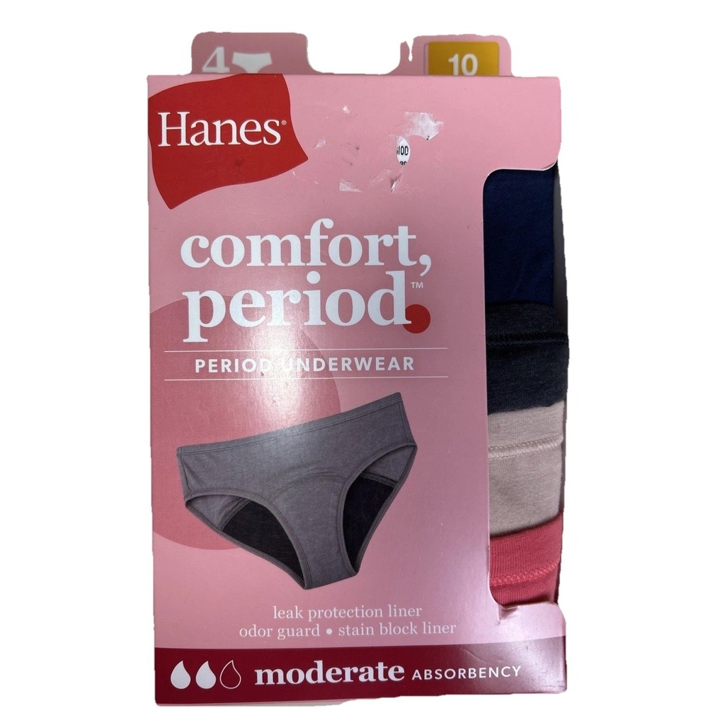 Hanes Girls' Comfort Period Underwear 4-pack tagless Briefs Size 10 NWT Hipsters